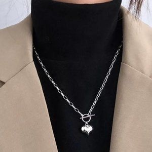 925 Sterling Sliver Chunky Toggle Heart Necklace, nice Necklace, cute Necklace